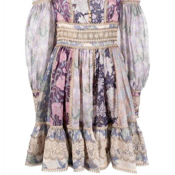 chinese dress ladies Zimmermann Celestial Lace Panelled Mini Dress Purple Floral Size 1 / A main image 0